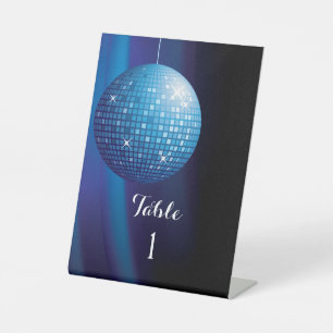 Glamouröse Blaue Party Disco Kugel Tischnummer Sockelschild