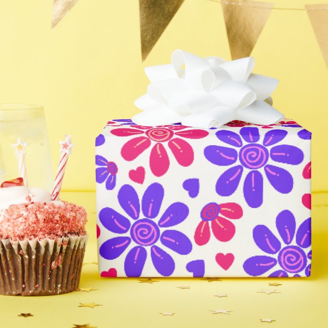 Glamouröse Blumenhörnchen Rosa und Blau Geschenkpapier (Geburtstagsparty)