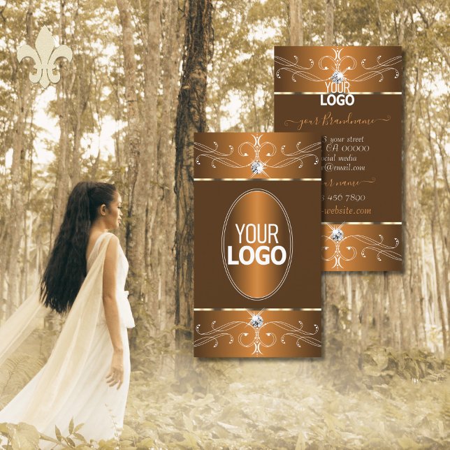Glamouröse braune Orange Verzierte Ornamente mit L Visitenkarte (Von Creator hochgeladen)