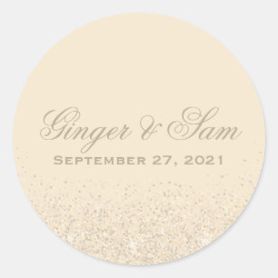 Glamouröse Champagner-Glitter-Hochzeitsaufkleber Runder Aufkleber