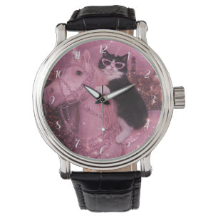 Glamouröse Einhornkatze unter funkelnder Stadt Armbanduhr