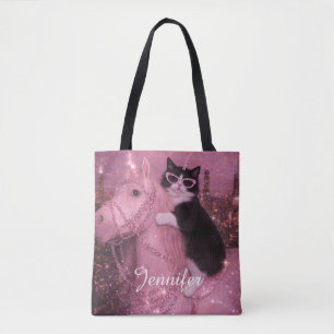 Glamouröse Einhornkatze unter funkelnder Stadt     Tasche