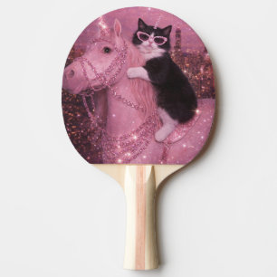 Glamouröse Einhornkatze unter funkelnder Stadt Tischtennis Schläger