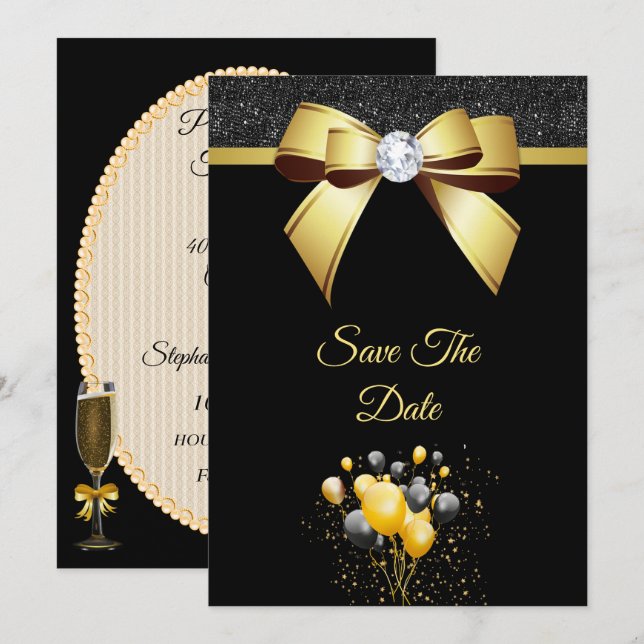Glamouröse Eleganz-Geburtstagsfeier Save The Date (Vorne/Hinten)