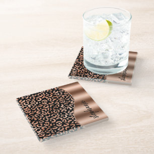 Glamouröse Faux-Folie Leopardenflecken Roségold Sc Glasuntersetzer