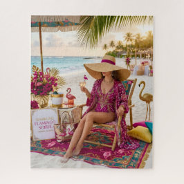 Glamouröse Flamingo-Themen-Tropenstrand-Dame