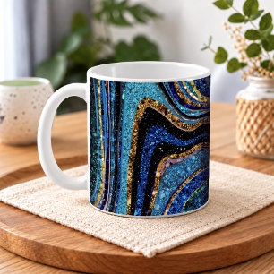 Glamouröse Glitzer-Marmor-Kunst in Blau für Kaffee Kaffeetasse