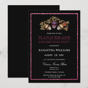 Glamouröse Glitzer Masquerade 50. Geburtstag Einladung
