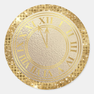 Glamouröse Gold-Diamanten Fast-Mitternacht-Uhr Runder Aufkleber