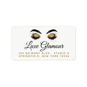 Glamouröse Gold-Wimpern-Brauen-Makeup-Bar-Adresse Adressaufkleber