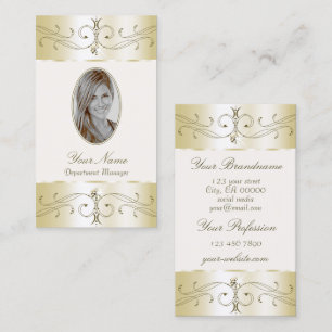 Glamouröse Goldcreme Verzierte Ornamente mit Foto Visitenkarte