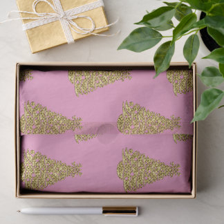 Glamouröse goldene Weihnachtsbäume auf rosa Weihna Seidenpapier