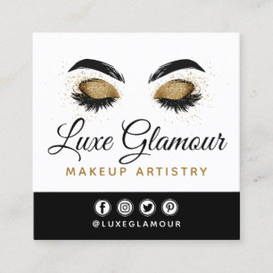 Glamouröse goldene Wimpern Augenbrauen Schönheitsb Quadratische Visitenkarte