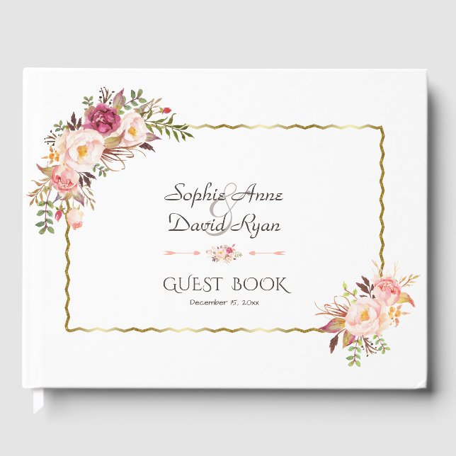 Glamouröse Hochzeit mit Gold Blush Pink Gästebuch (Vorderseite)