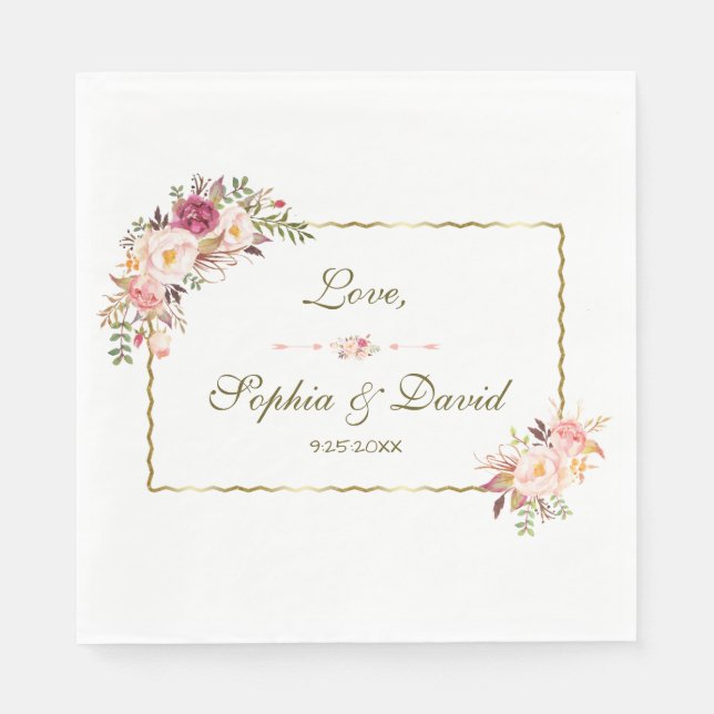 Glamouröse Hochzeit mit Gold Blush Pink Serviette (Vorderseite)