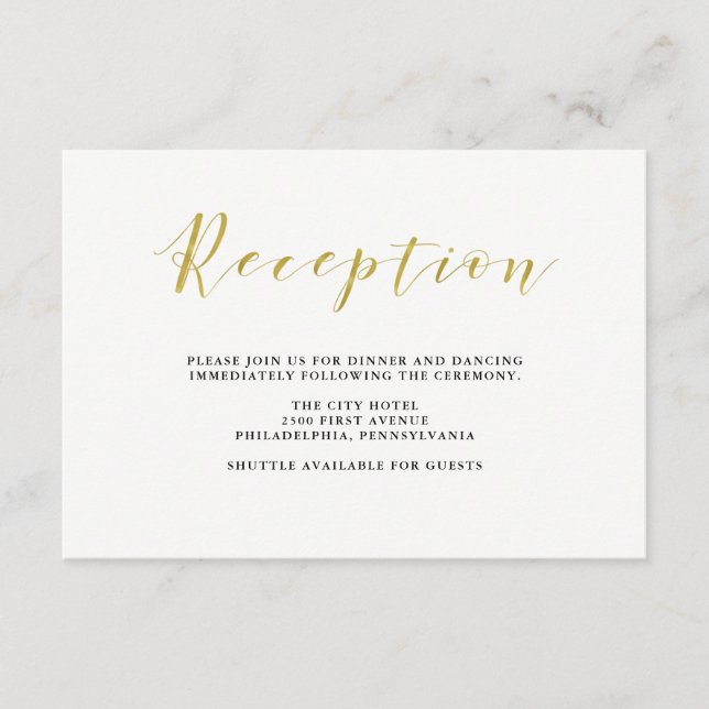Glamouröse Imitate Gold Classic Hochzeitsempfang Begleitkarte (Vorderseite)