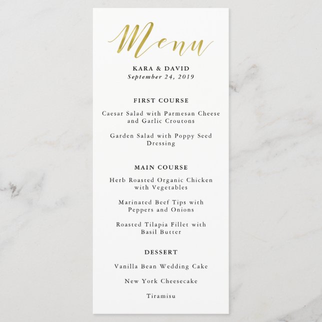 Glamouröse Imitate Gold Classic Wedding Menu Menükarte (Vorderseite)