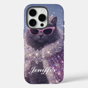 Glamouröse Königin-Katze funkelnde Fantasie-Porträ iPhone 16 Pro Hülle