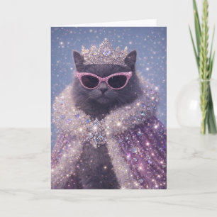 Glamouröse Königin Katze Funkelnde Fantasie-Porträ Karte