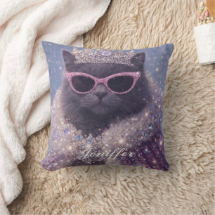 Glamouröse Königin Katze Funkelnde Fantasie-Porträ Kissen