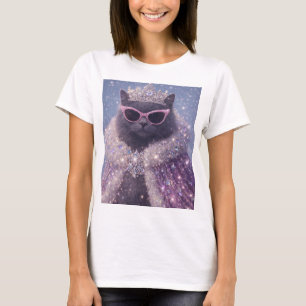Glamouröse Königin-Katze Funkelnde Fantasie-Porträ T-Shirt