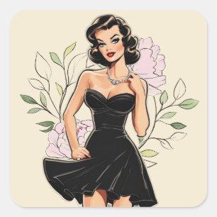 Glamouröse LBD-Kunstaufklebersammlung Quadratischer Aufkleber