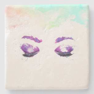 Glamouröse lila Augen und Brauen im Wasserfarblook Steinuntersetzer