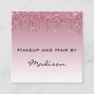 Glamouröse lila Rosen-Gold-Glitter-Tropfen-Makeup- Quadratische Visitenkarte