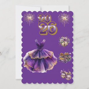 Glamouröse lila und goldene Neujahrs-Einladung 202 Einladung