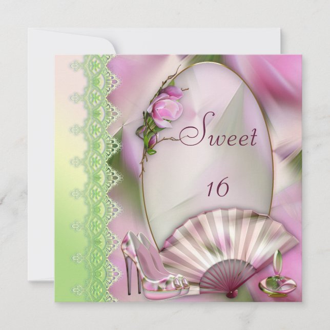 Glamouröse Modeschuhe, Magnolia & Fan Sweet 16 Einladung (Vorderseite)