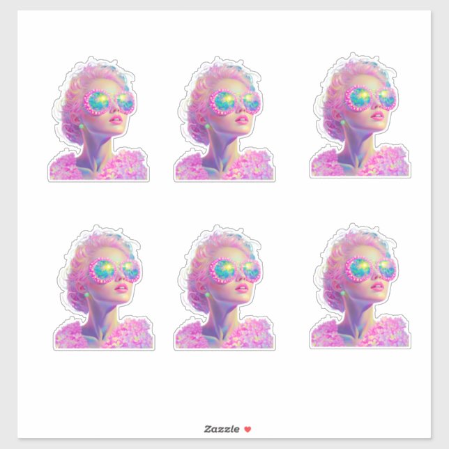 Glamouröse Neonfrau mit funkelnder Brille Aufkleber (Blatt)