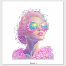 Glamouröse Neonfrau mit funkelnder Brille Aufkleber
