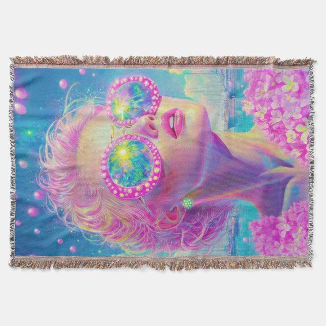 Glamouröse Neonfrau mit funkelnder Brille Decke (Vorderseite)