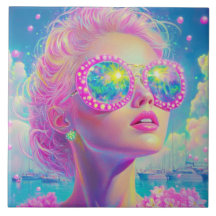 Glamouröse Neonfrau mit funkelnder Brille