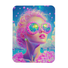 Glamouröse Neonfrau mit funkelnder Brille Magnet