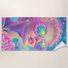 Glamouröse Neonfrau mit funkelnder Brille Strandtuch