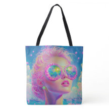 Glamouröse Neonfrau mit funkelnder Brille