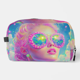 Glamouröse Neonfrau mit funkelnder Brille Waschbeutel