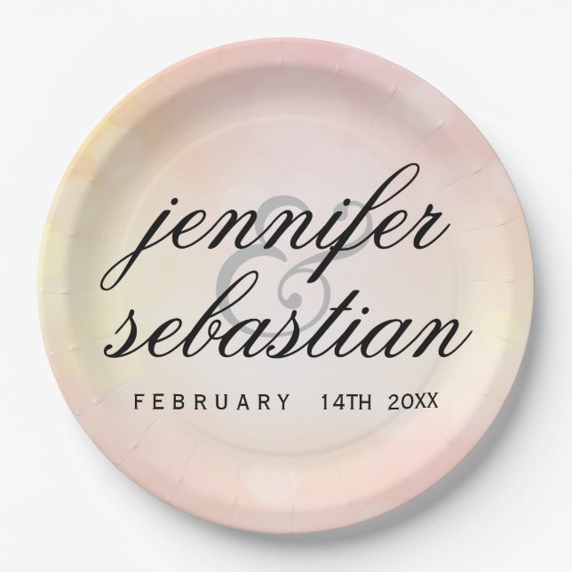 Glamouröse Pink Bokeh Light Monogramm Hochzeit Pappteller (Vorderseite)
