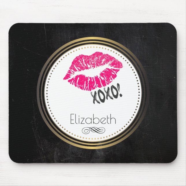 Glamouröse Pink Kissy Lips mit Xoxo! Personalisier Mousepad (Vorne)