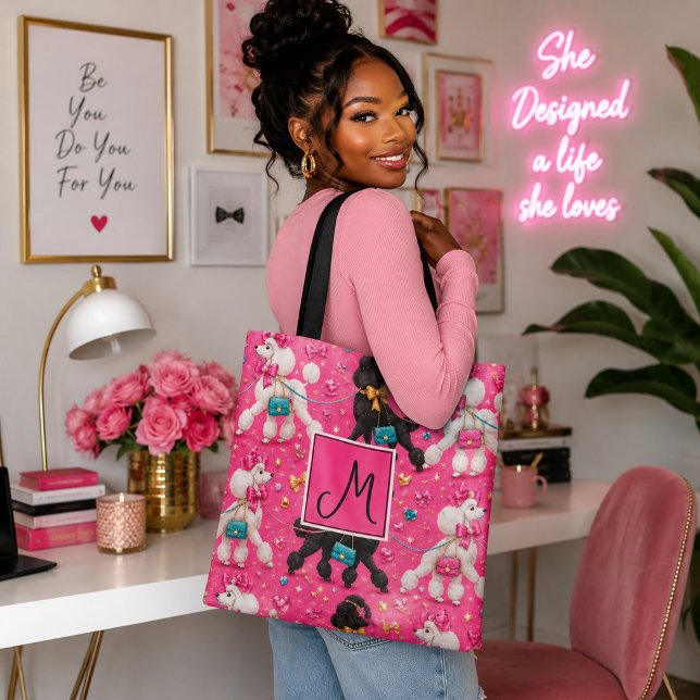 Glamouröse Pink-Pudel-Parade-Monogramm Tasche (Von Creator hochgeladen)