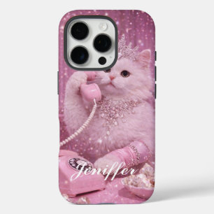 Glamouröse Prinzessinnenkatze benutzt Telefon iPhone 16 Pro Hülle