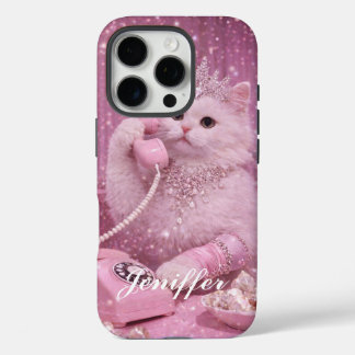 Glamouröse Prinzessinnenkatze benutzt Telefon iPhone 16 Pro Hülle
