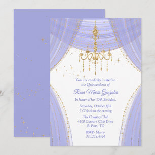 Glamouröse Regency-Blau und Goldene Quinceañera-Ei Einladung