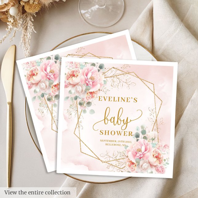 Glamouröse Rosa-Torfbäume Babydusche Party Serviette (Glamorous blush pink peonies baby shower party Napkins)