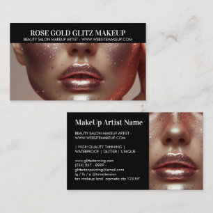 Glamouröse Rose Gold Glitter Makeup-Artist-Foto Visitenkarte