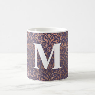 Glamouröse Rose Goldfolie und Lavendel Damast Kaffeetasse
