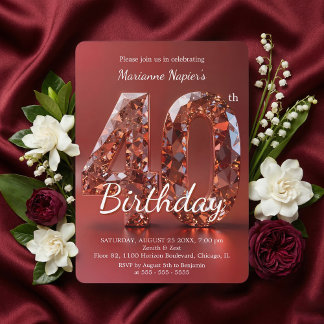 Glamouröse Roségold-Edelstein 40. Geburtstag Einladung