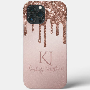 Glamouröse Roségold-Glitter-Monogramm-Initialen Case-Mate iPhone Hülle