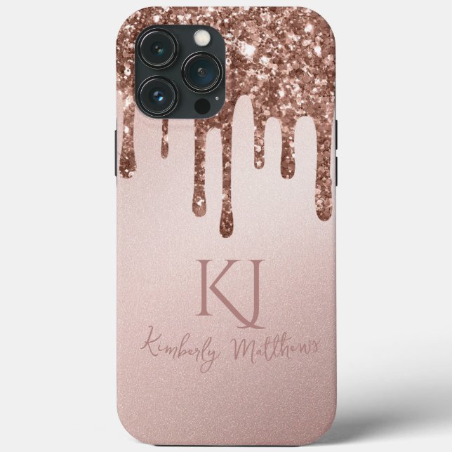 Glamouröse Roségold-Glitter-Monogramm-Initialen Case-Mate iPhone Hülle (Rückseite)